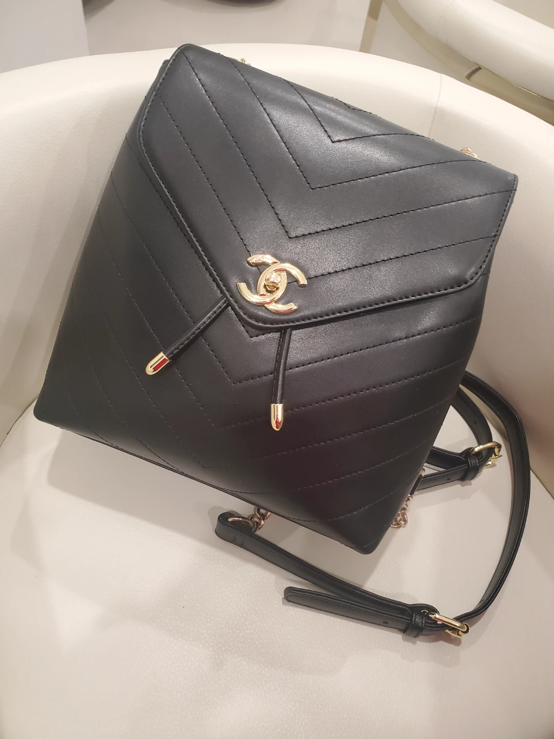 Black Chevron Quilted Backpack