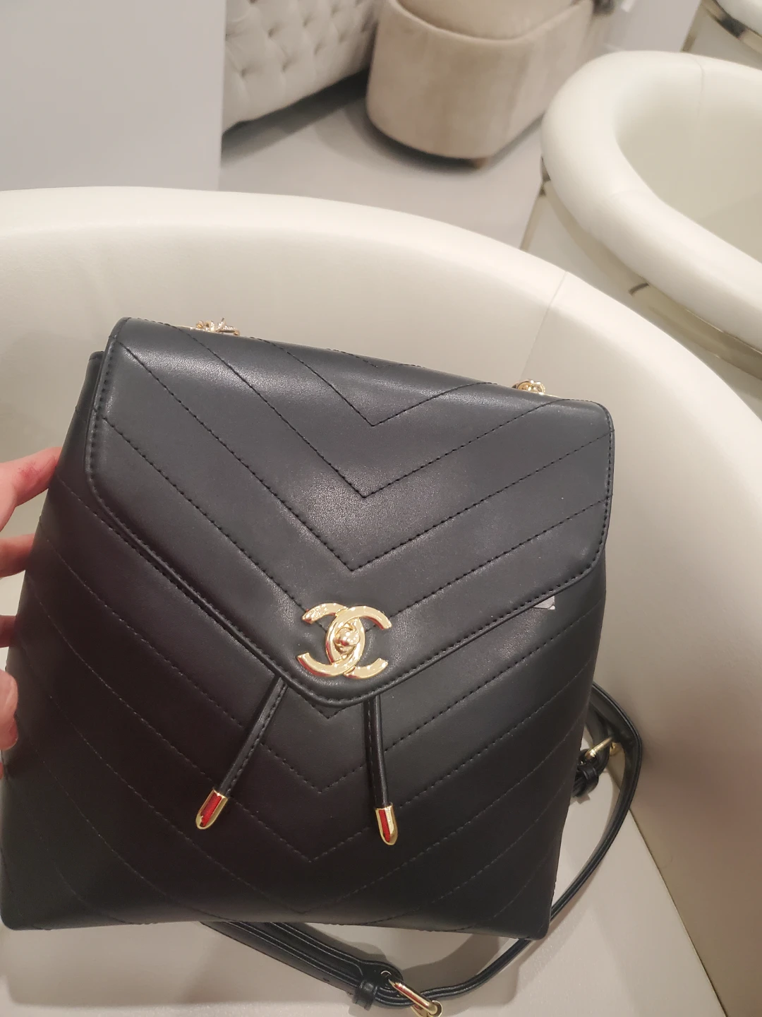 Black Chevron Quilted Backpack - photo 5