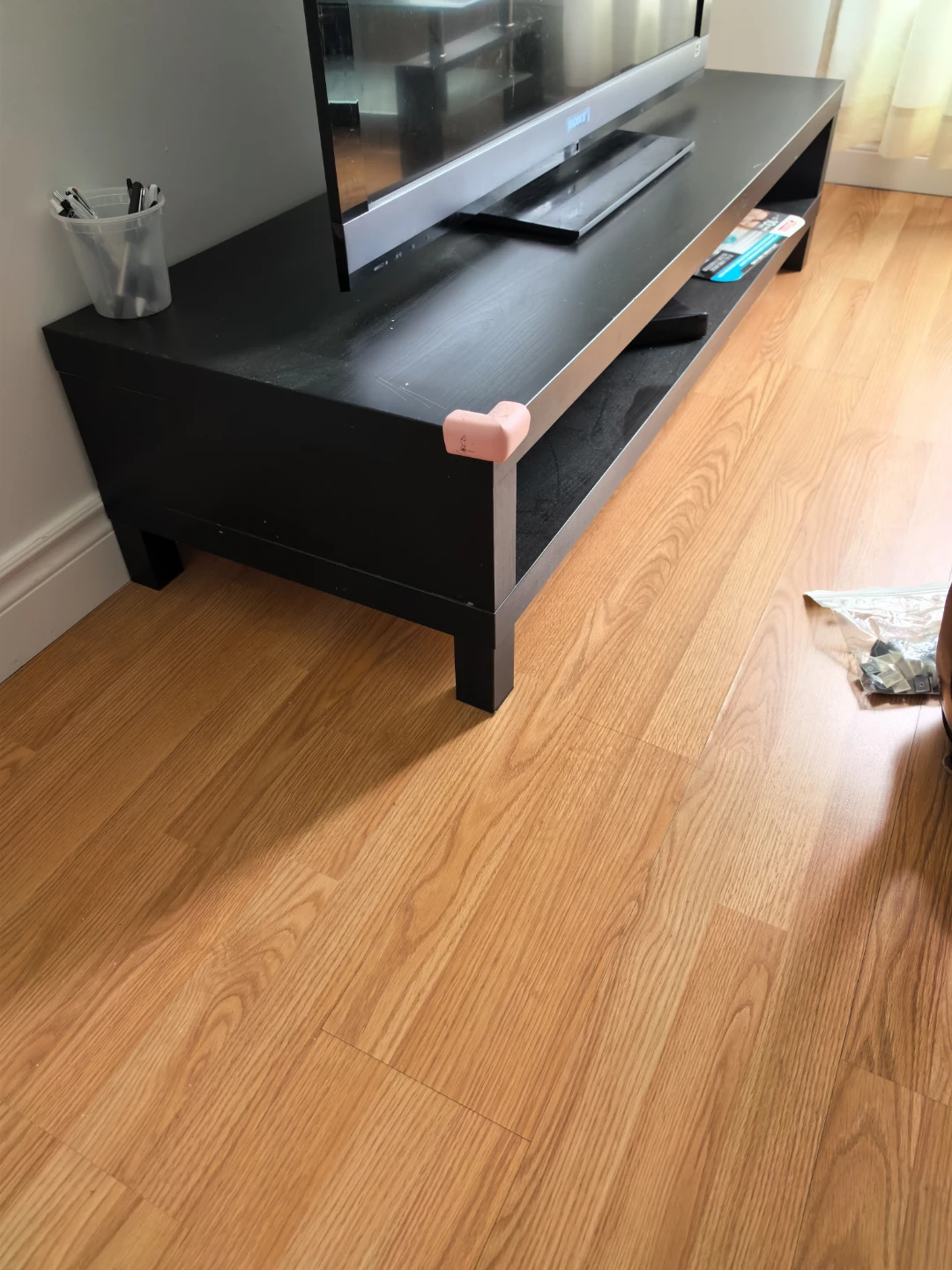 Black TV Stand with Open Shelving