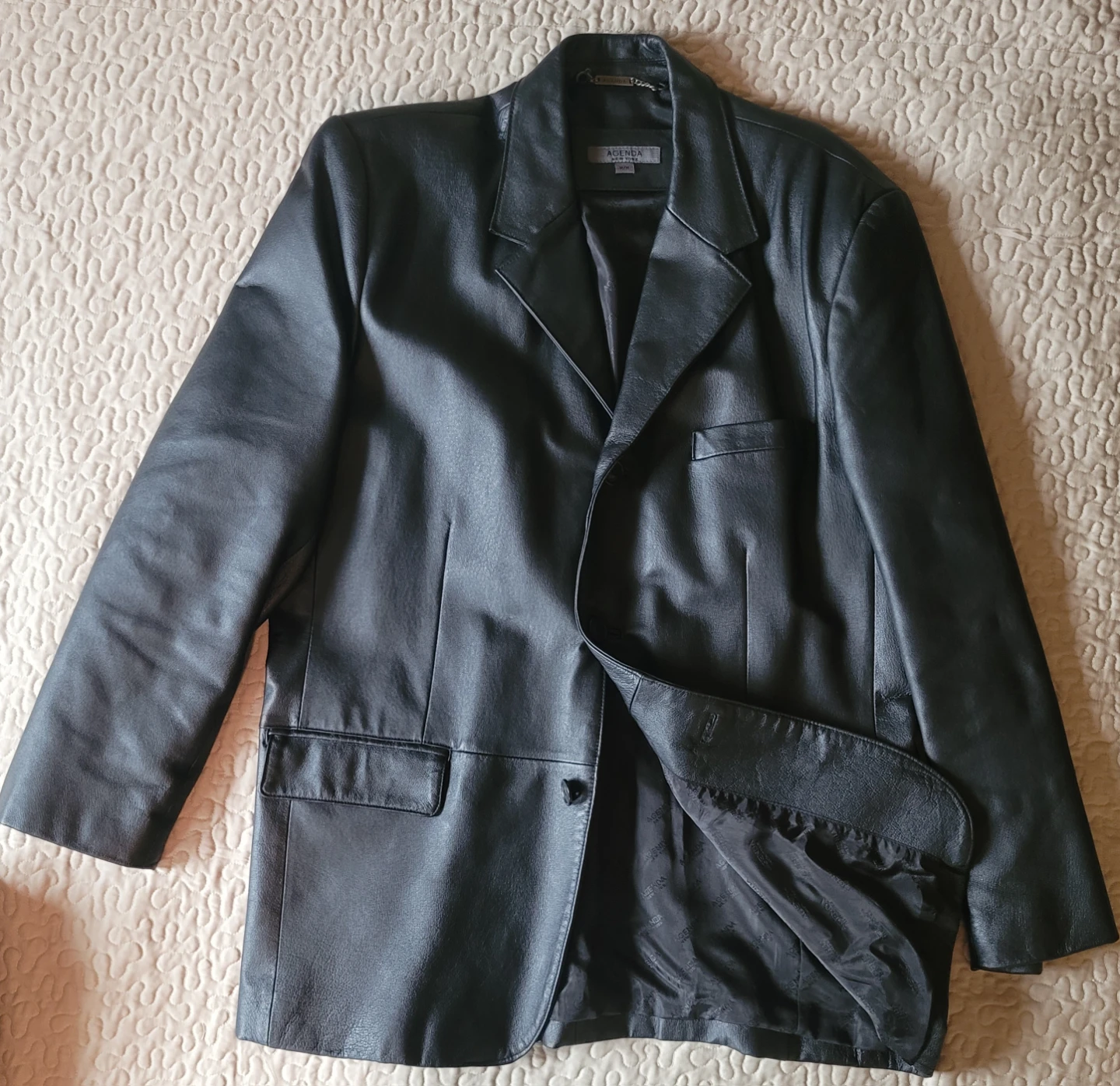 Agenda Black Men's Leather Blazer Jacket M/M