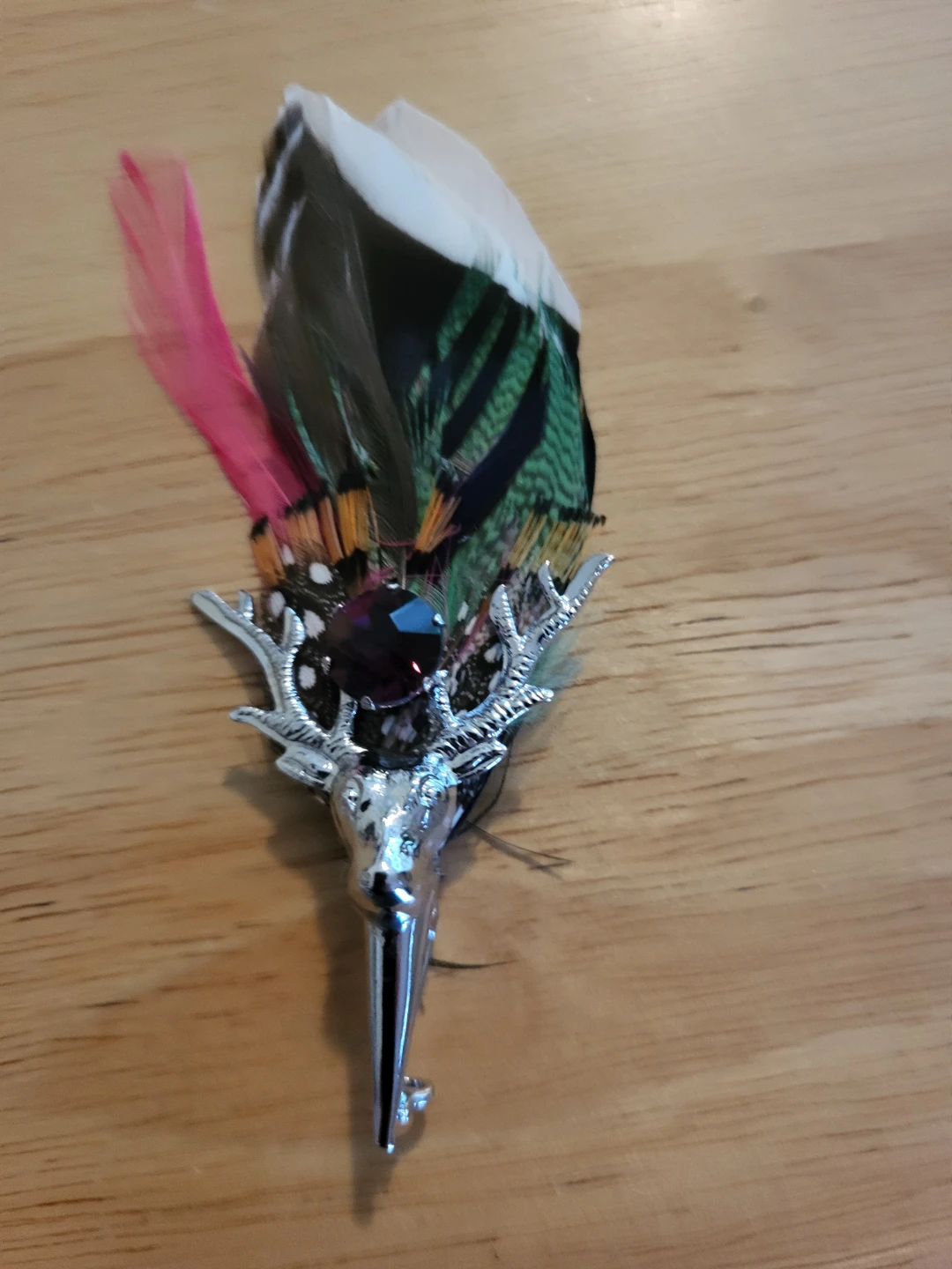 Feather and Deer Head Brooch