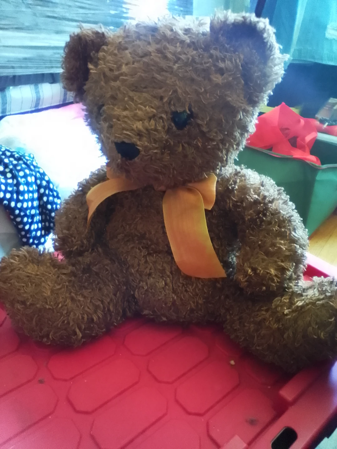 Brown Teddy Bear with Orange Ribbon