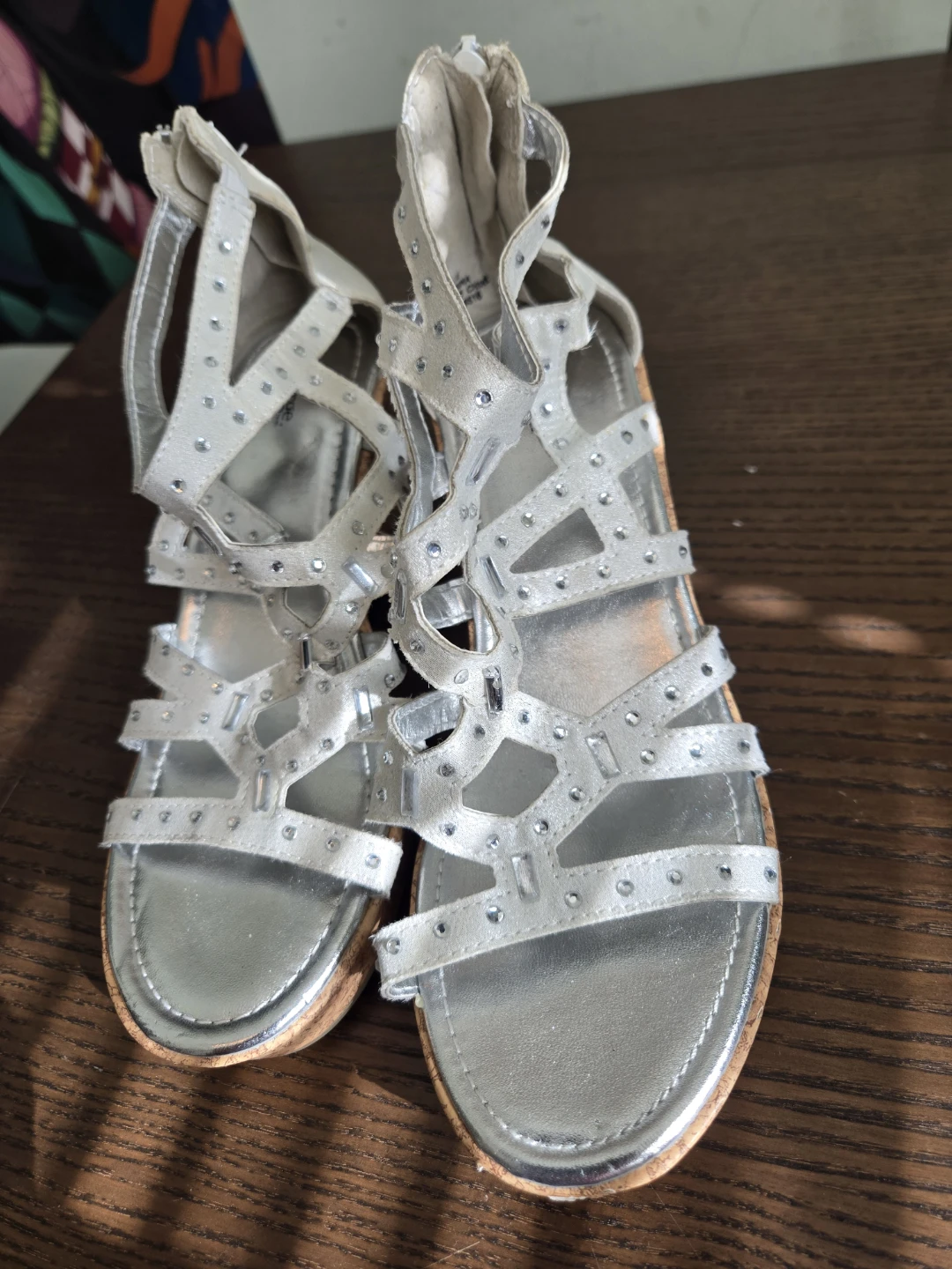 George Silver Strappy Wedge Sandals