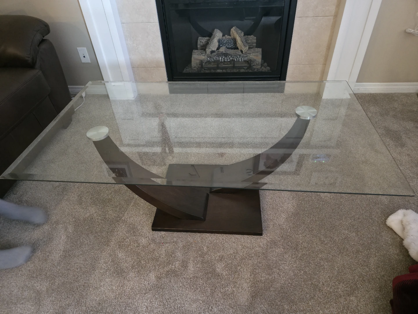 Glass Top Coffee Table with Wood Base and two sides table