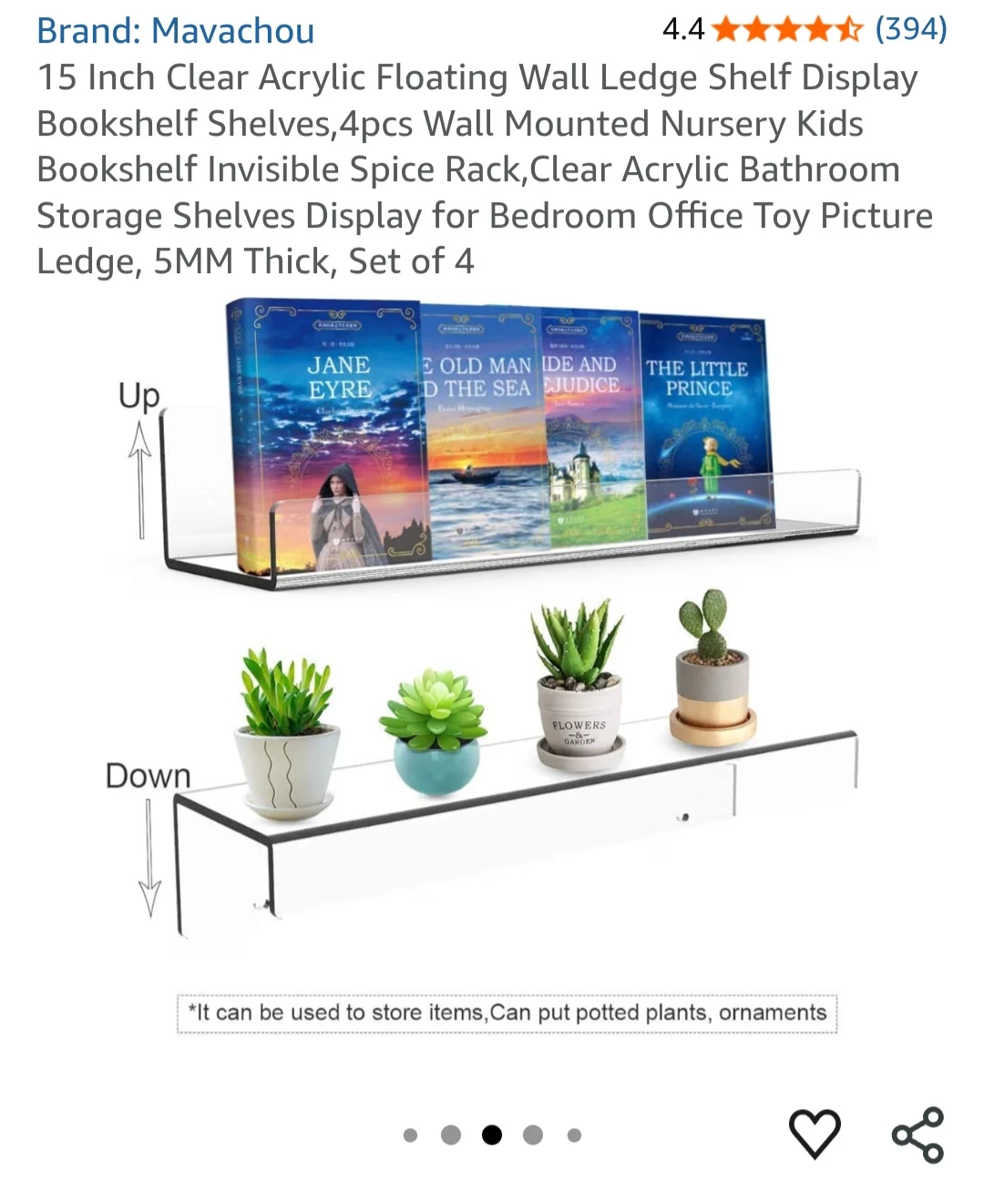 15 inch Clear Acrylic Floating Wall Mount Shelf Display - photo 2