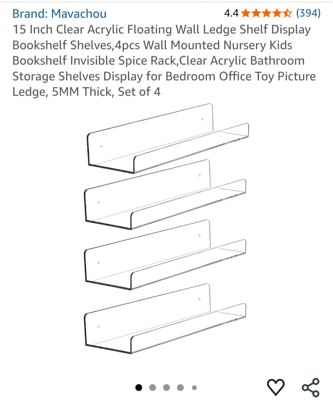 15 inch Clear Acrylic Floating Wall Mount Shelf Display - photo 4