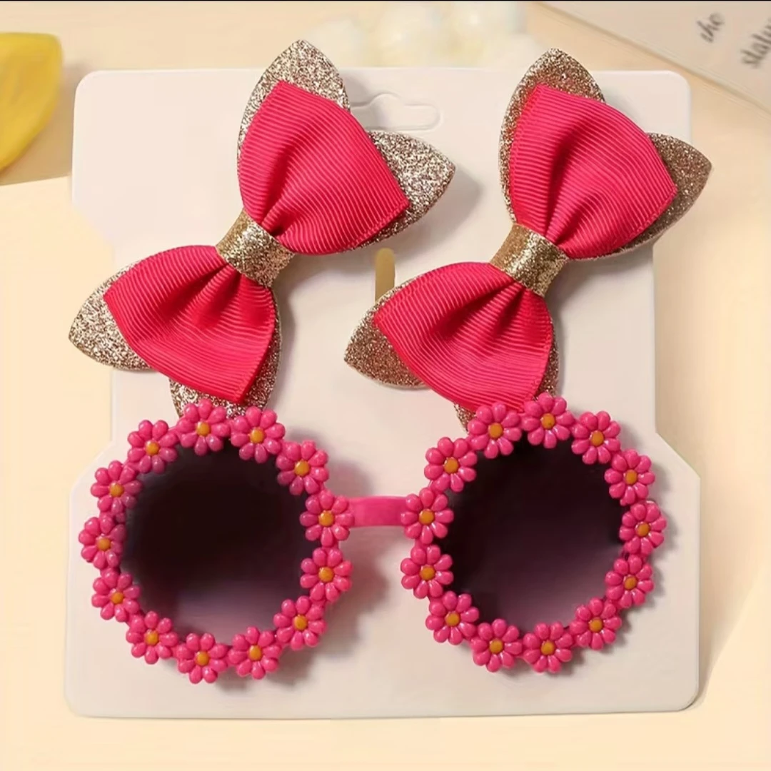 Kids' Flower Sunglasses and Hair Bows Set. *Brand New* - photo 2