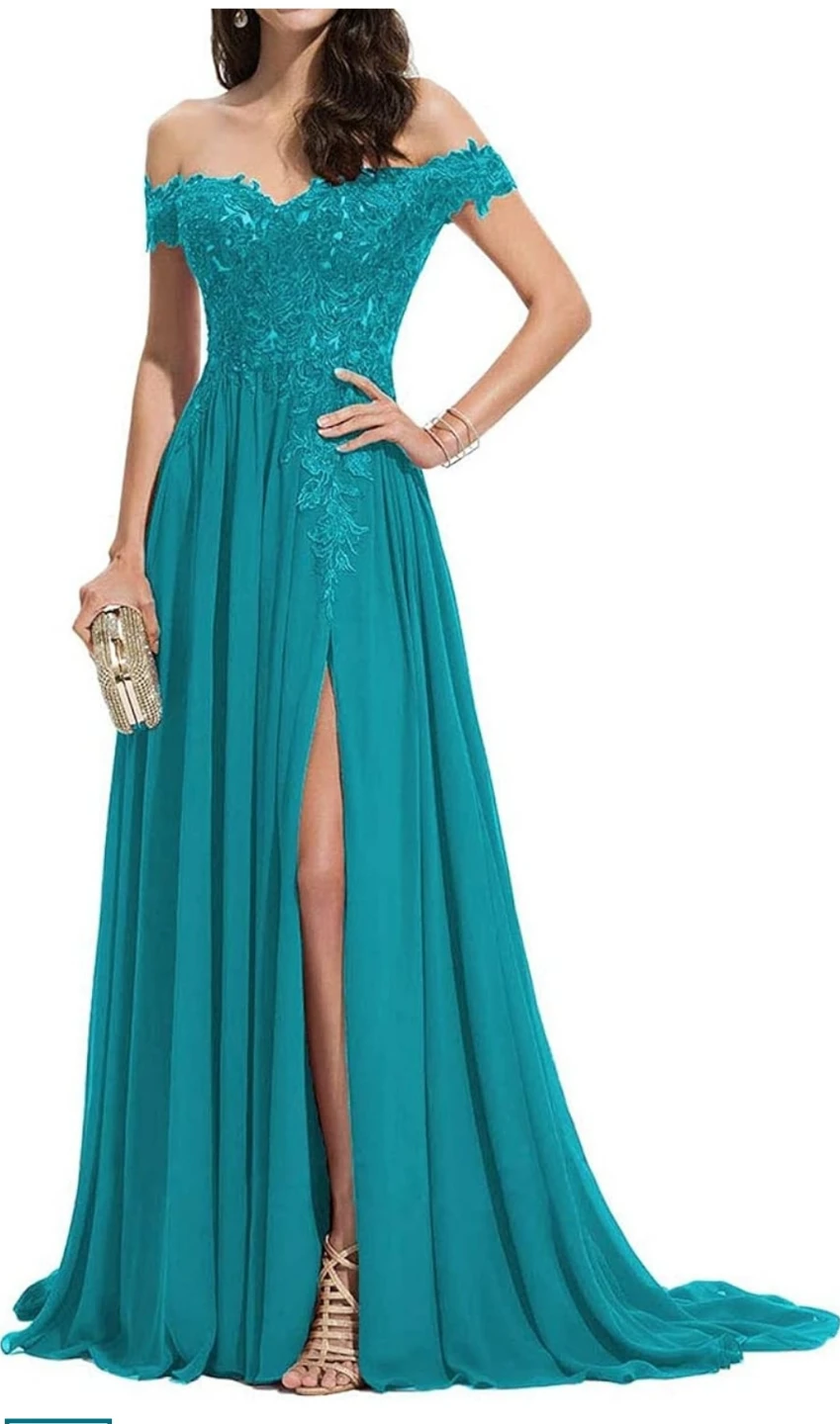 Teal Off-the-Shoulder Lace Prom/Bridesmaid/ Maid of Honor Dress