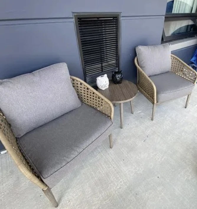Wicker Patio Chairs with Grey Cushions - 3 Piece set