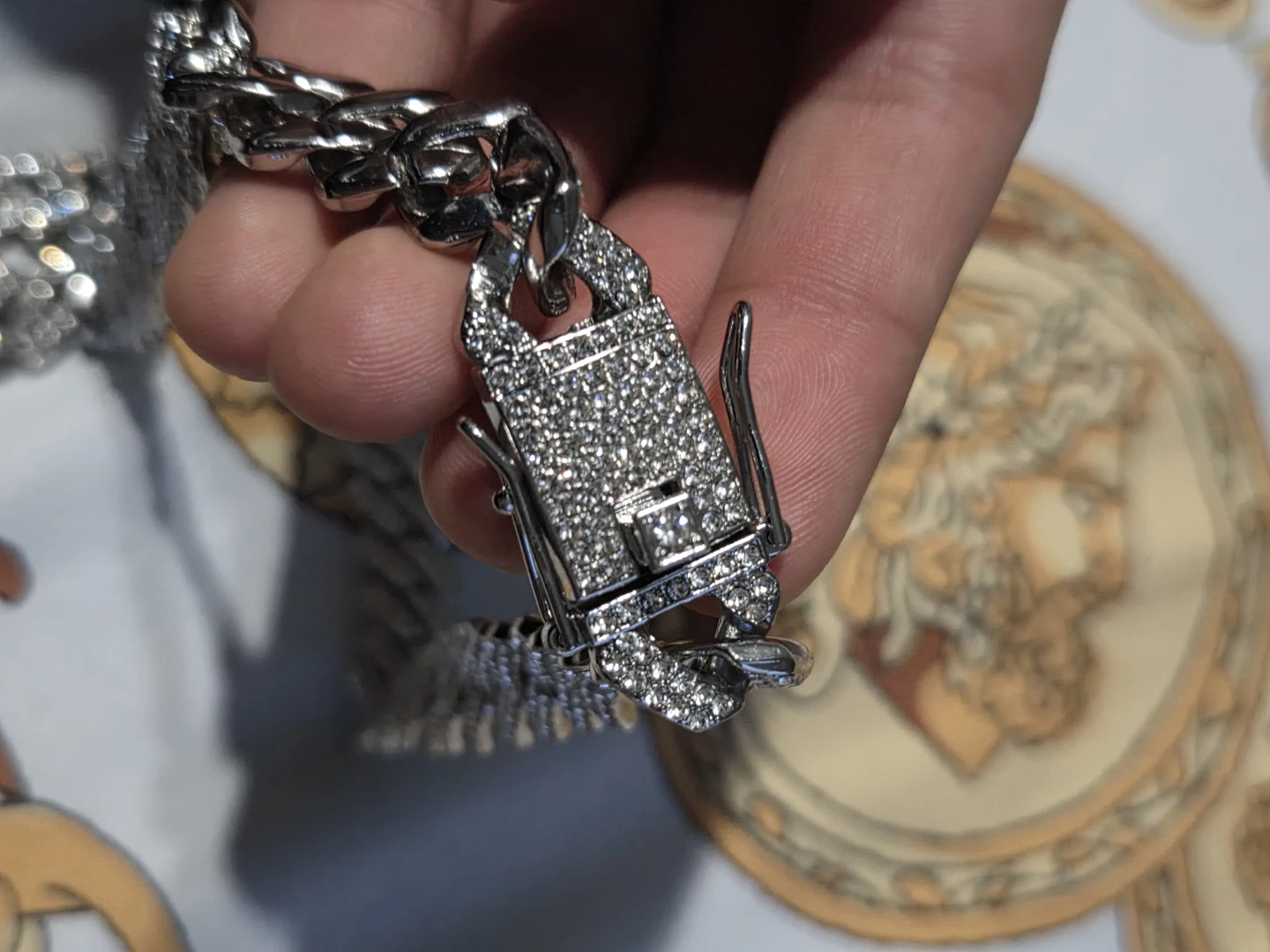 Cuban Link Necklace with Rhinestones - photo 3