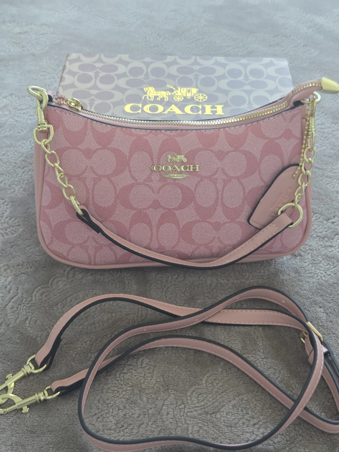 Coach Pink Signature Monogram Shoulder Bag with Box