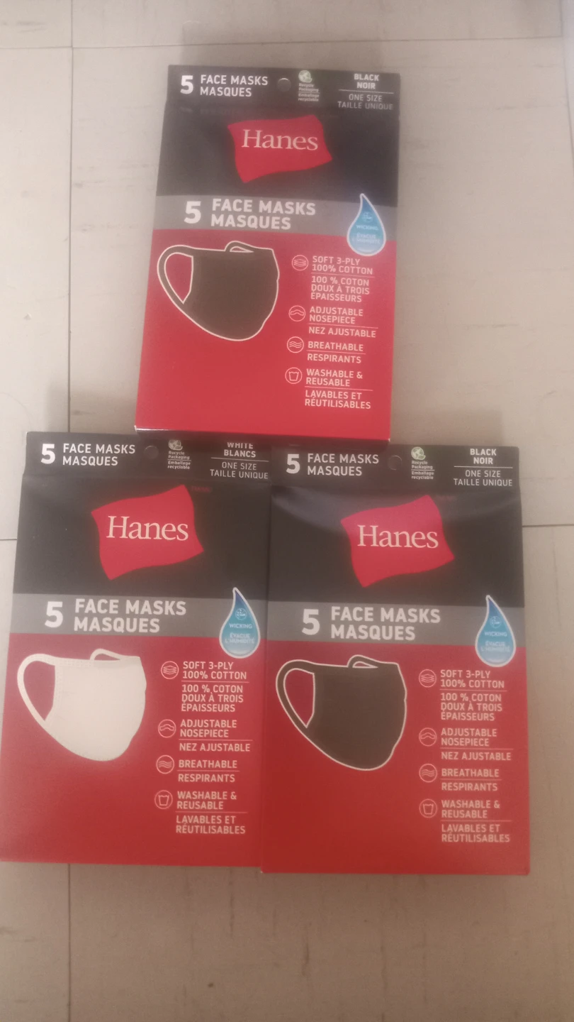 Hanes 5-Pack Soft 3-Ply Cotton Face Masks