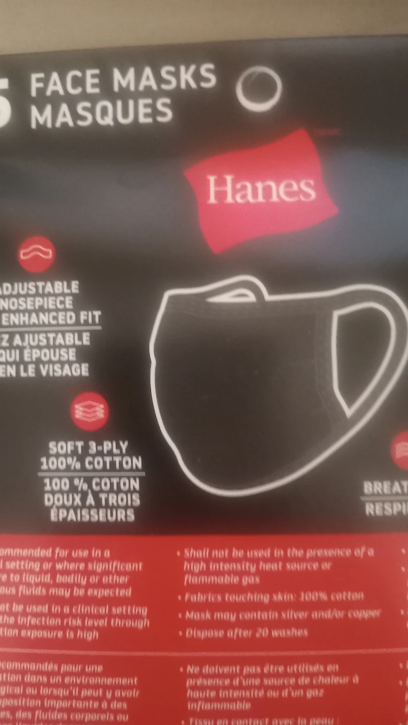 Hanes 5-Pack Soft 3-Ply Cotton Face Masks - photo 2
