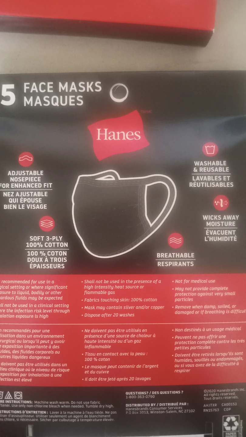 Hanes 5-Pack Soft 3-Ply Cotton Face Masks - photo 3