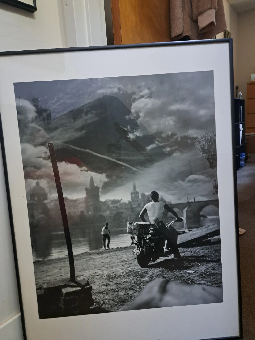 Vintage Framed Print of Man on Motorcycle