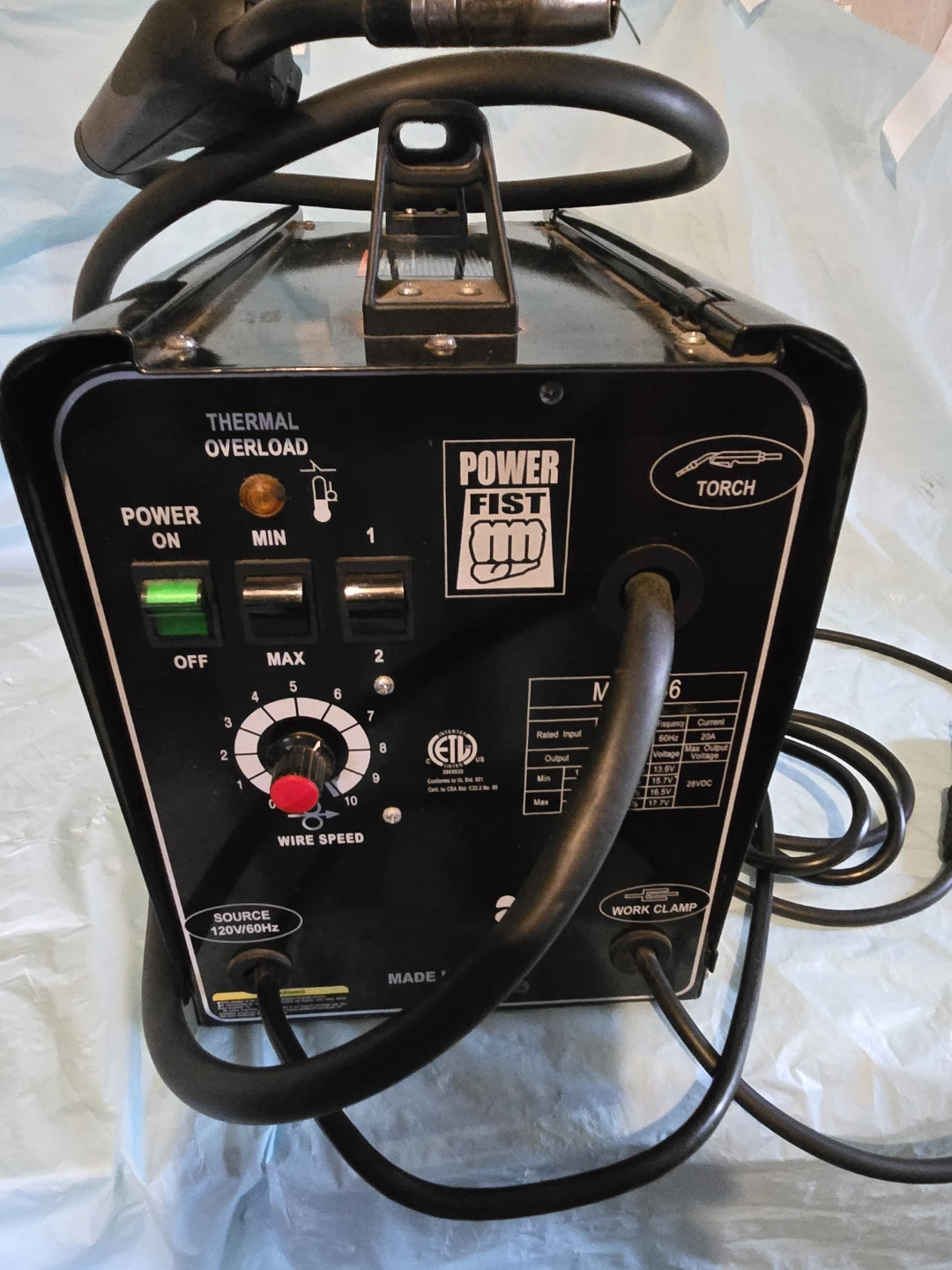 Power Fist MIG 136 Welder With 2 Welding Sheild Helmets