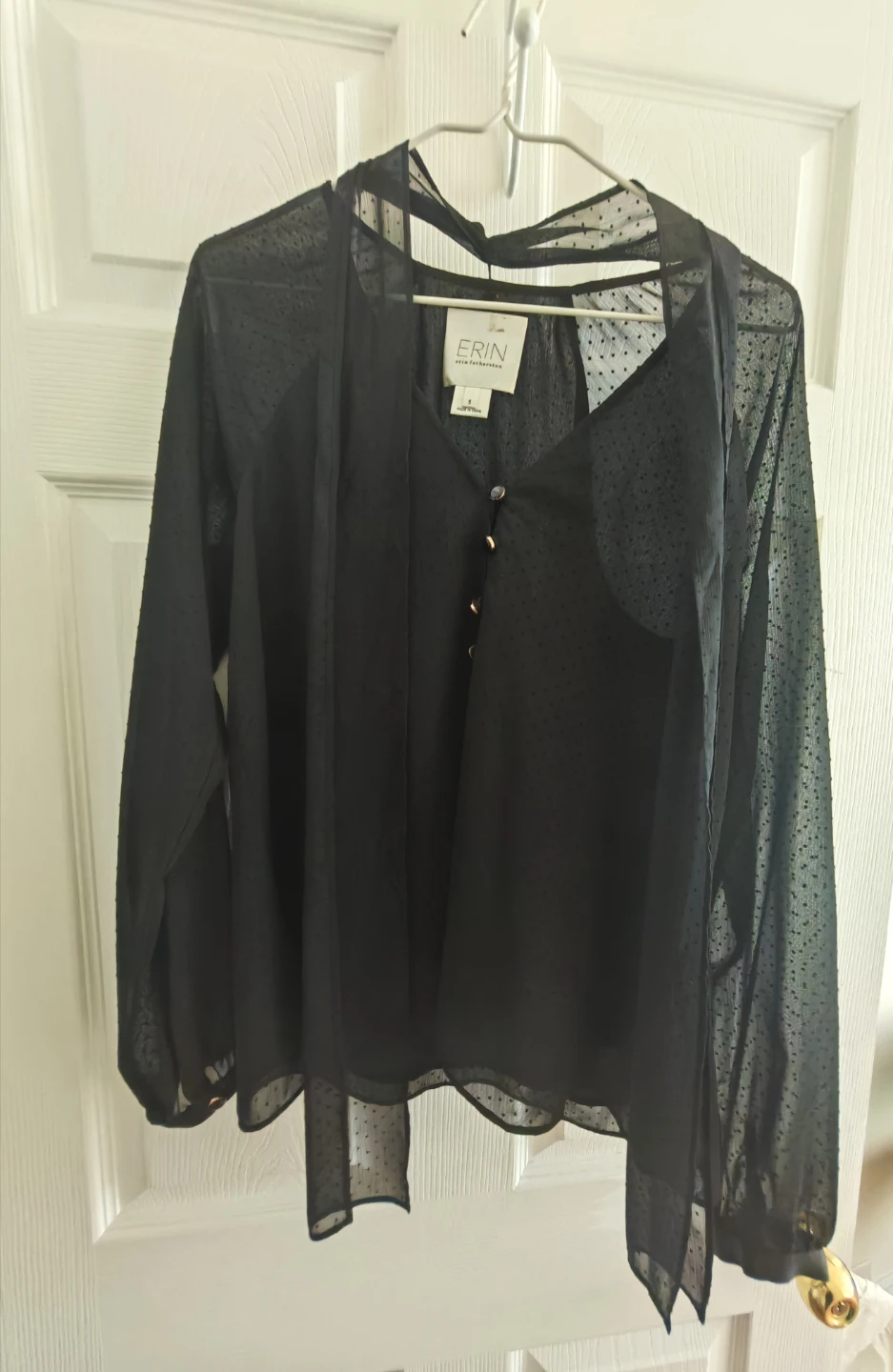 ERIN Erin Fetherston Black Sheer Dot Blouse