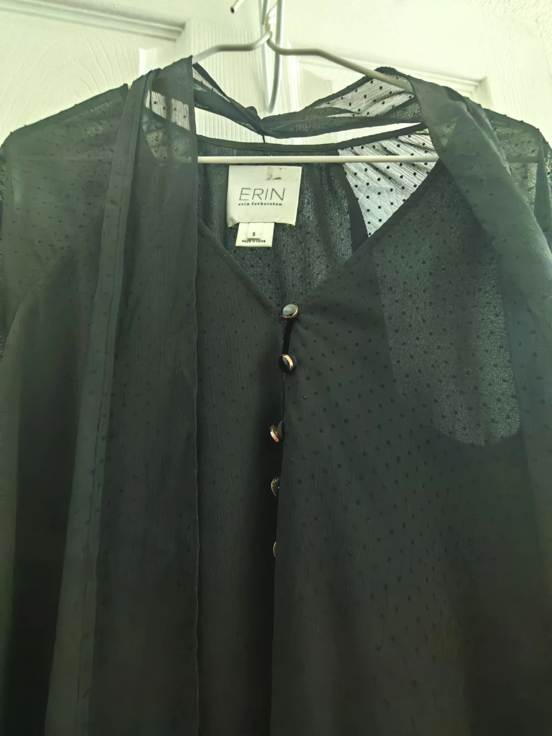 ERIN Erin Fetherston Black Sheer Dot Blouse - photo 2