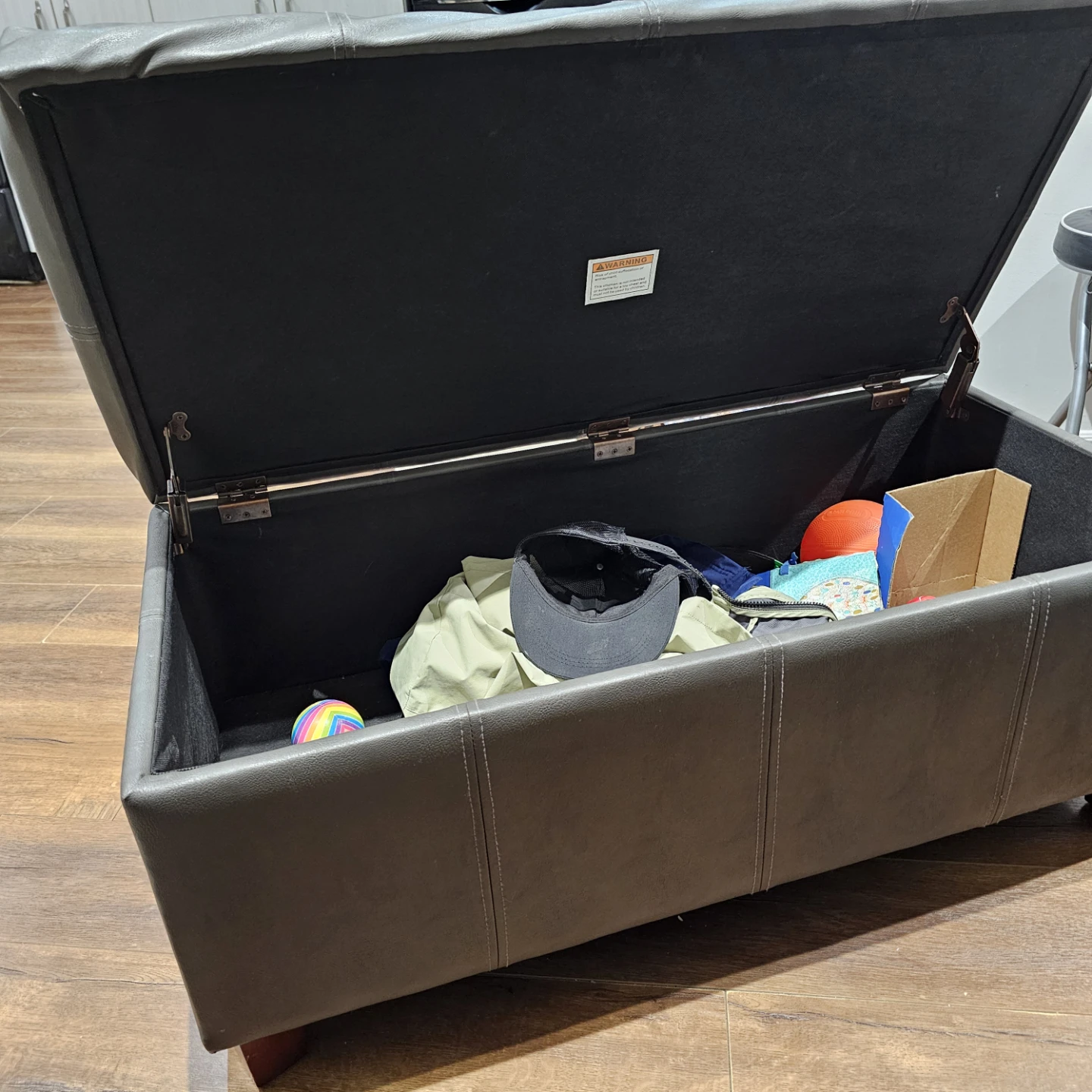 Dark Grey Faux Leather Storage Ottoman - photo 2