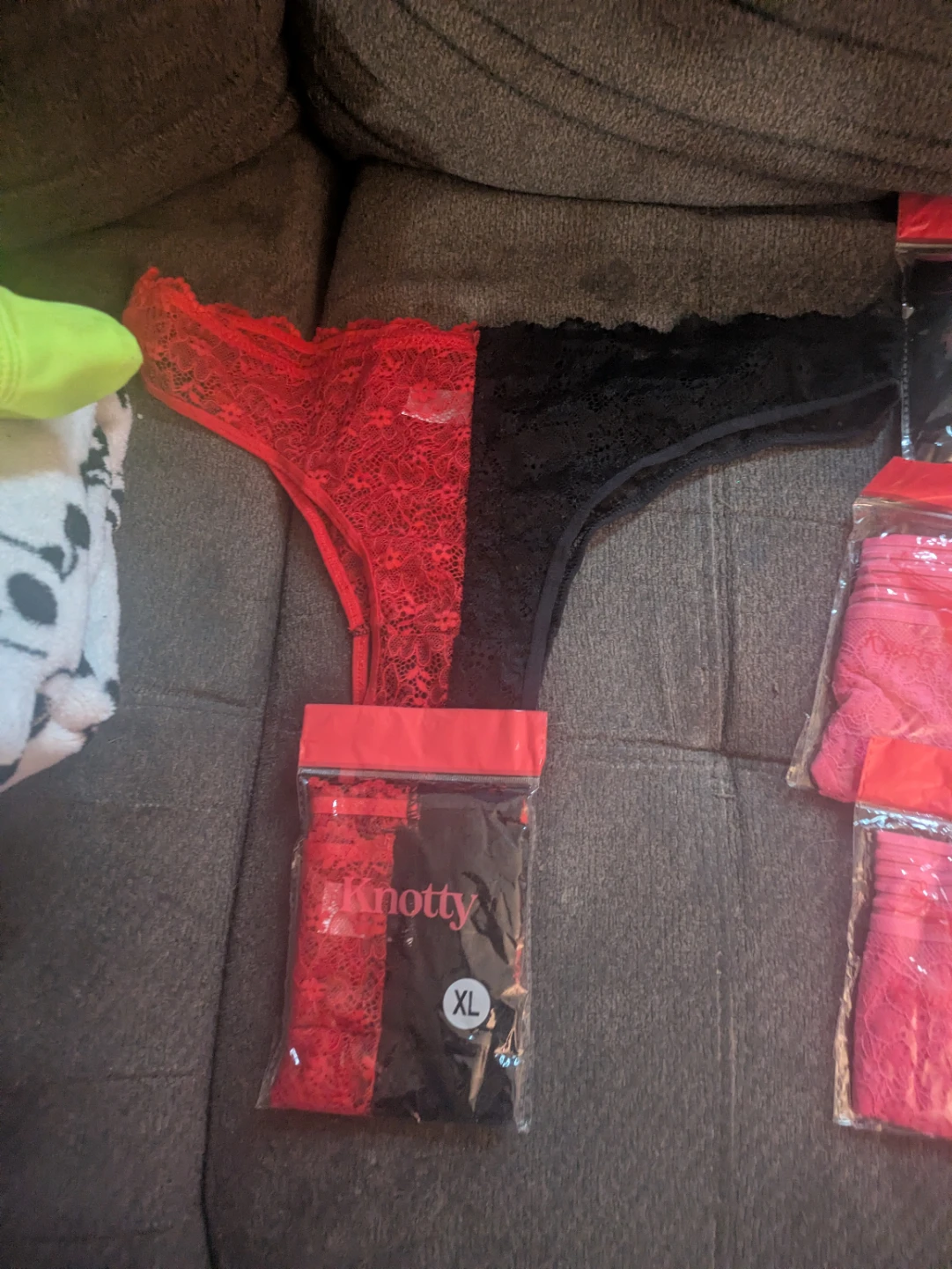 Knotty Knickers Thong Panties (XL, Red/Black)