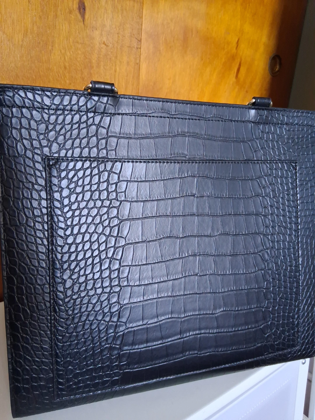 Black Faux Croc Top Handle Bag - photo 5