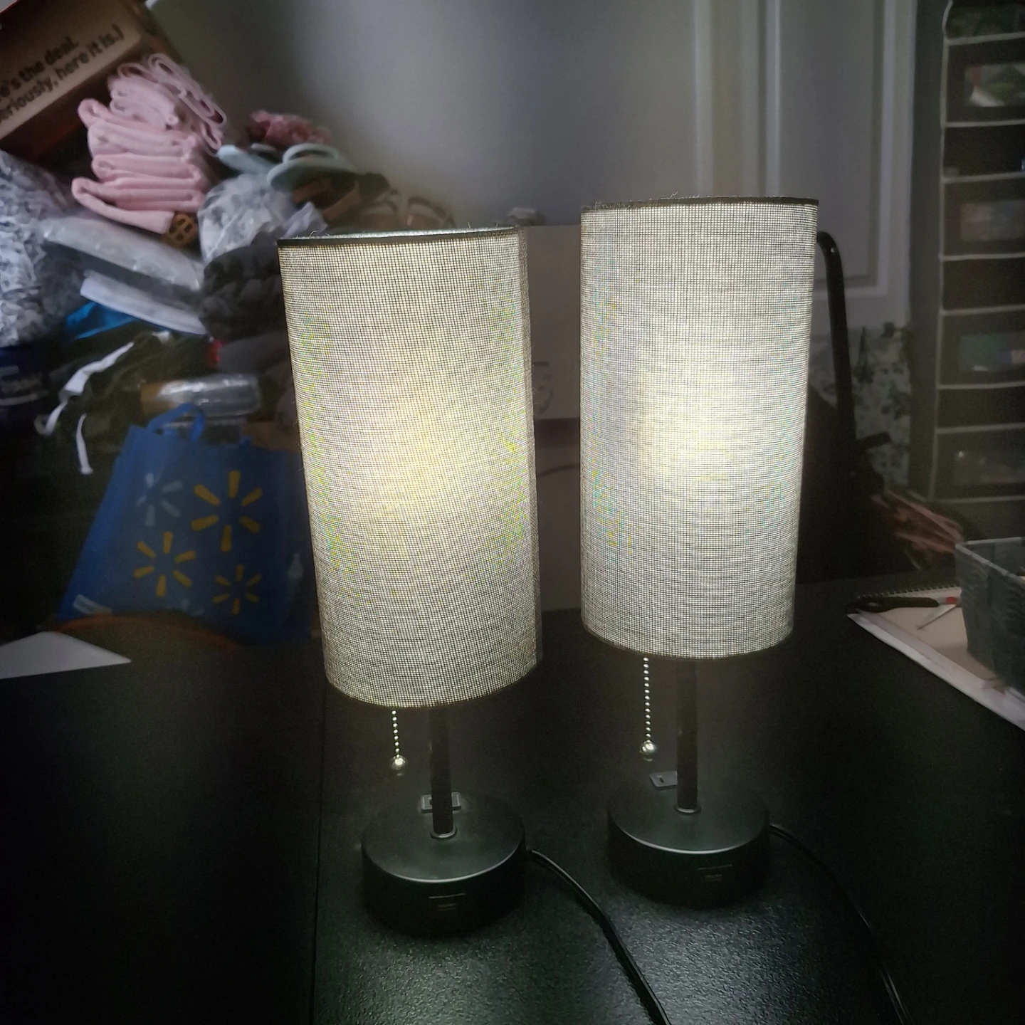 Pair of Grey Fabric Table Lamps with USB Ports - photo 4