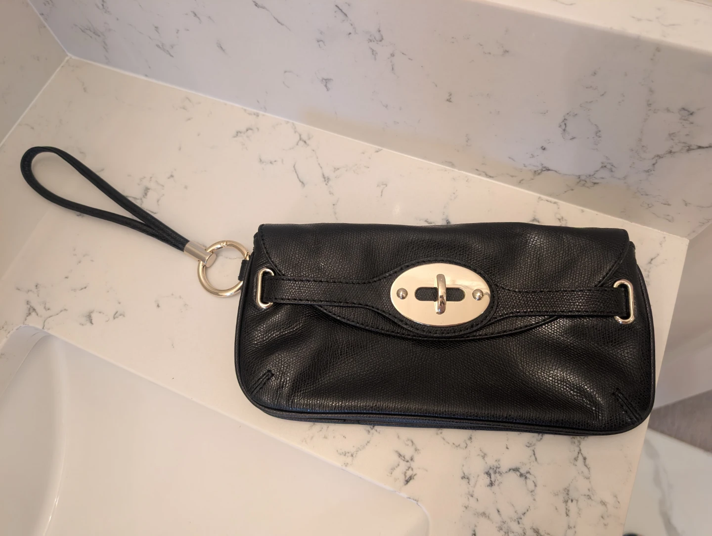 Black Leather Clutch Wristlet