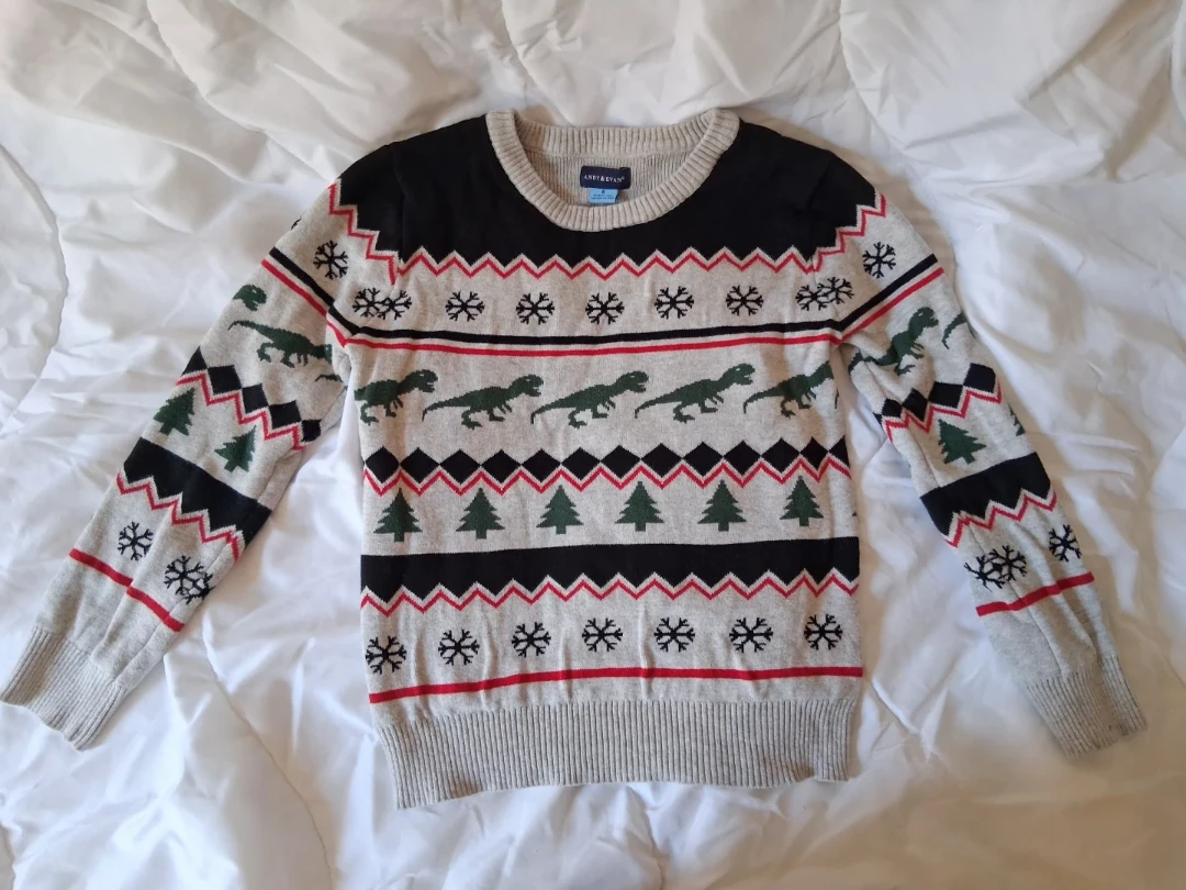 Size 8 Kid's Dinosaur Christmas Sweater