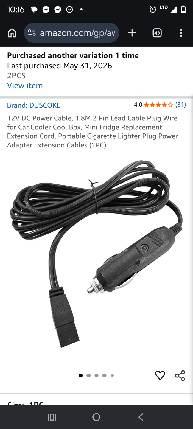 DUSCOKE 12V DC Power Cable 1.8M 2 Pin Lead