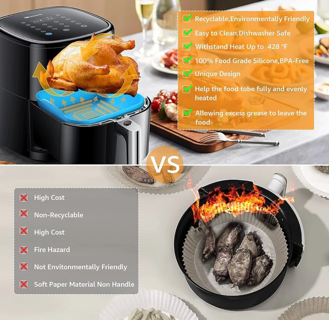 AHLEC Reusable Silicone Air Fryer Liners - Set of 4 - photo 5