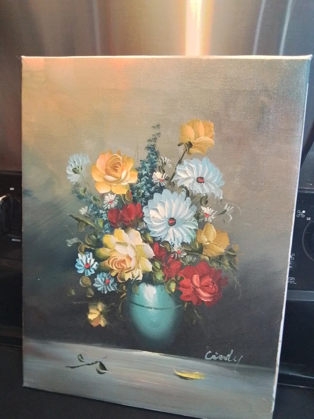 Floral Still Life Oil Painting – Signed "Cindy"