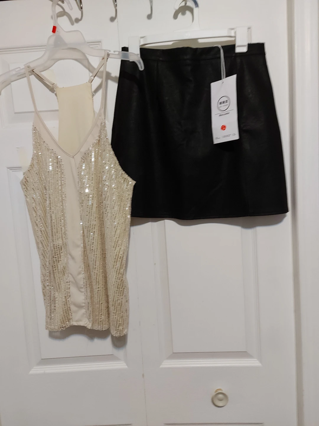 Sparkly Camisole and Faux Leather Mini Skirt Set - photo 2