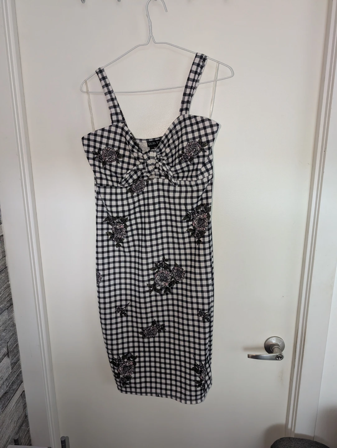 Guilty - Black & White Gingham Floral Midi Dress