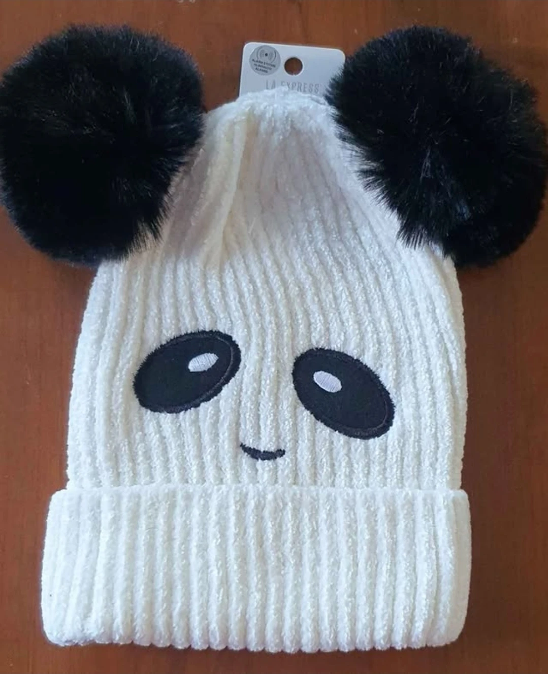 Panda Knit Hat with Pom Poms