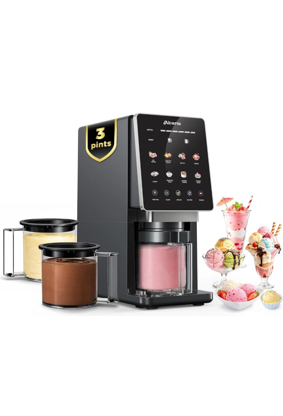 Alcarin All-in-One Ice Cream Maker - 3 Pint Capacity