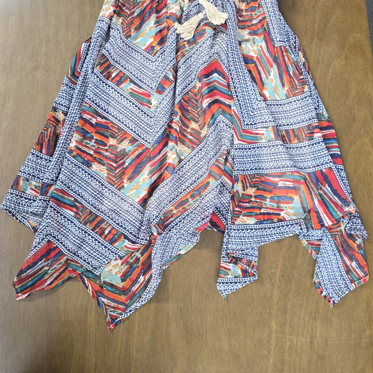 Colorful Geometric Sleeveless Dress - Size L - Tassel Tie Neck - photo 4