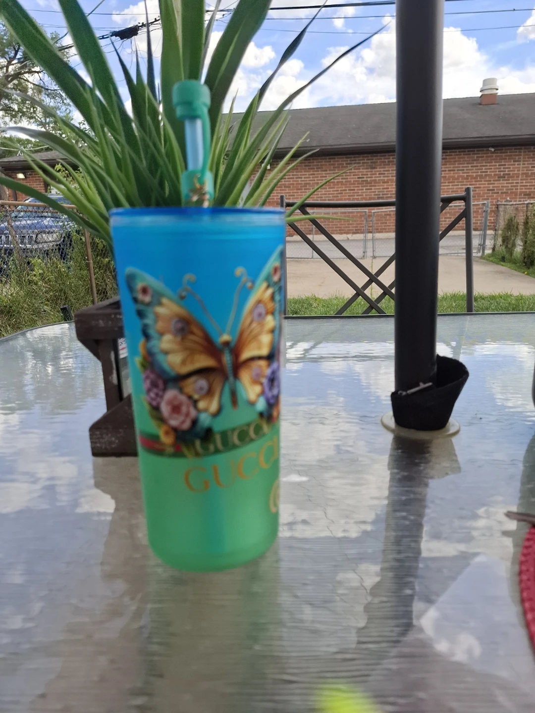 Gucci Butterfly Tumbler with Straw