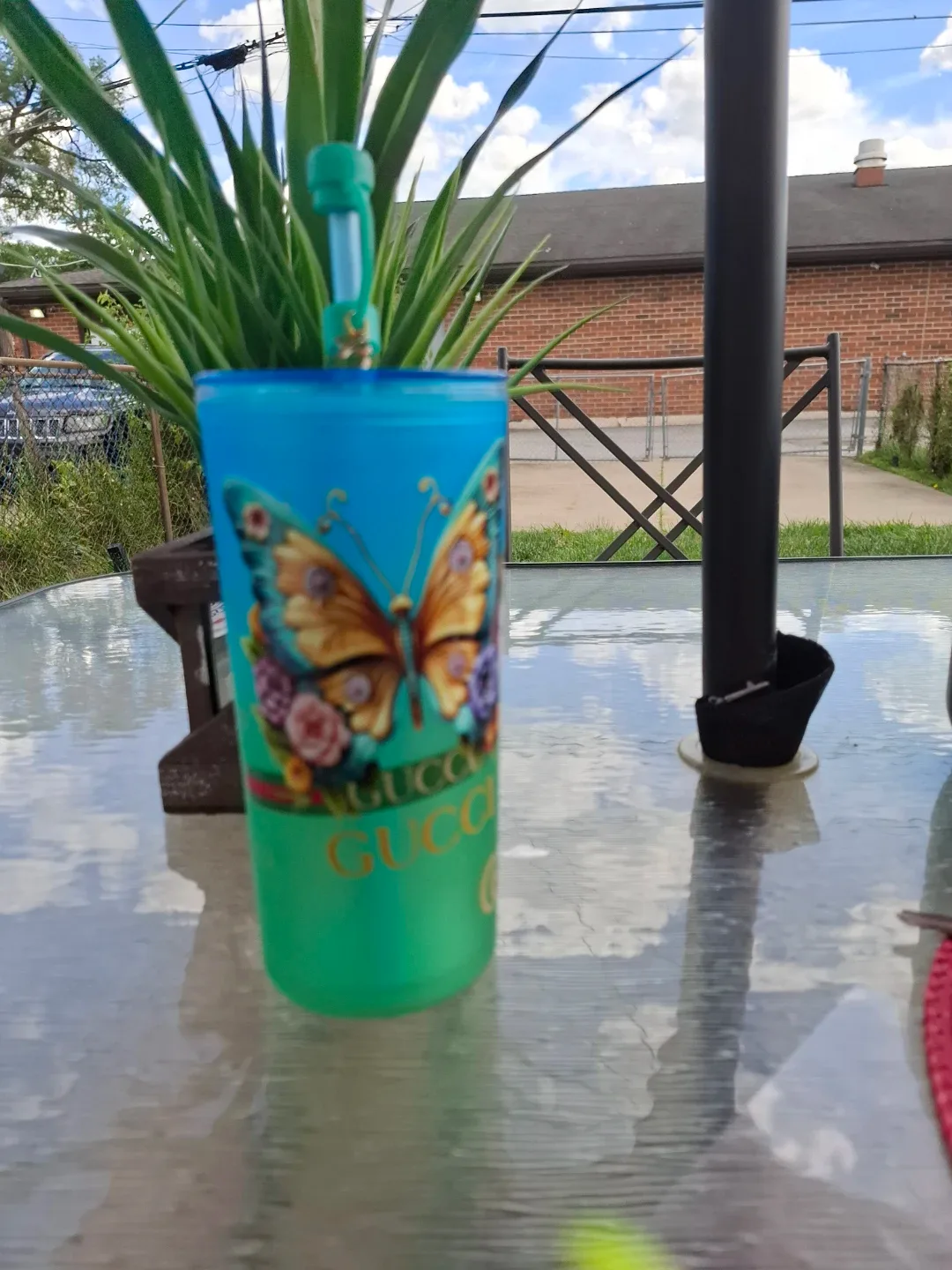 Gucci Butterfly Tumbler with Straw