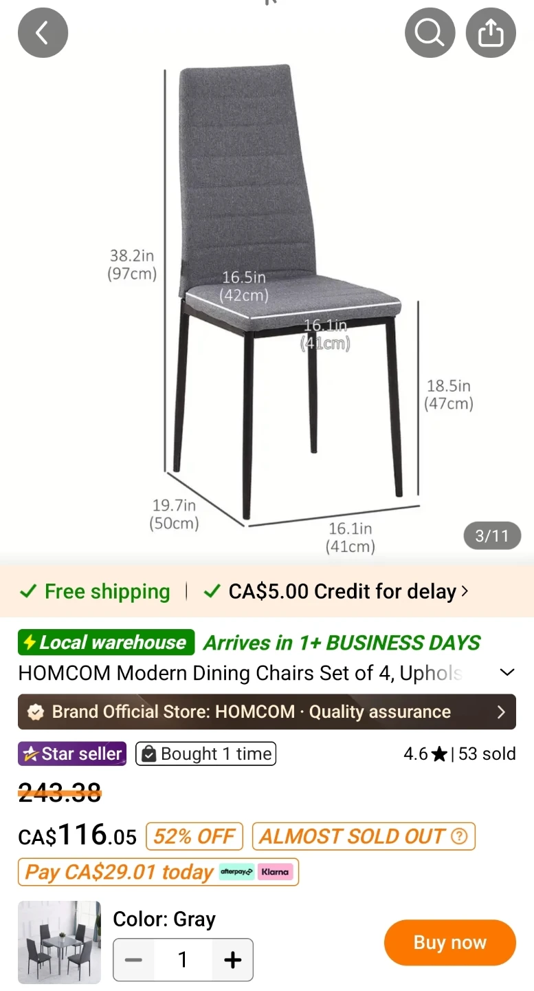 Dining set: black glass table with 4x upholstered gray chairs - photo 4