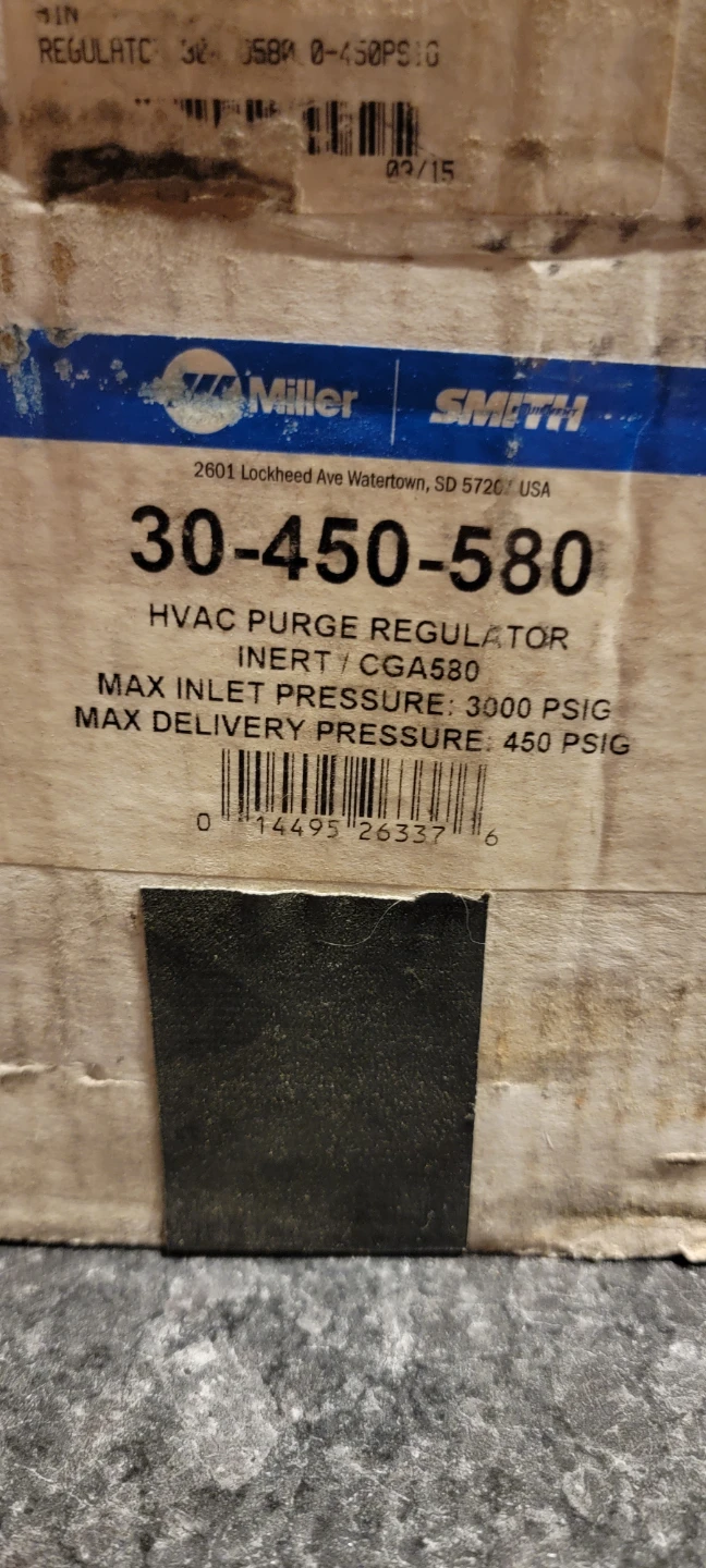 Miller Smith HVAC Purge Regulator 30-450-580