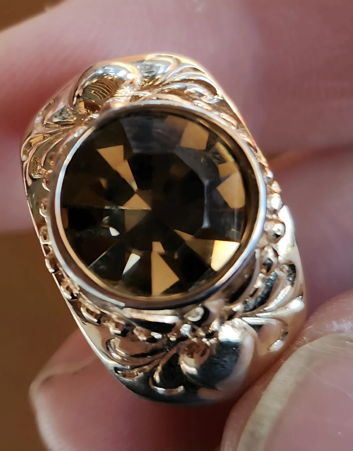 Gold plated DANON Citrine ring, large size