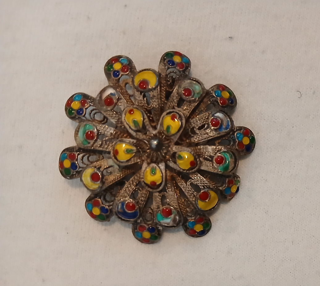 Vintage Enamel Flower Brooch