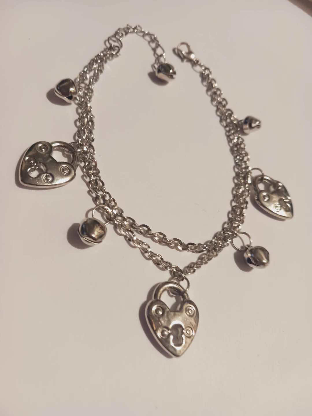 New !! Silver Tone Charm Anklet with Heart Padlocks - photo 2