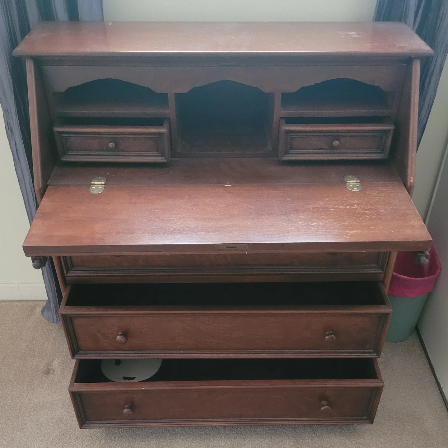 Vintage Wooden Secretary Desk with Drawers