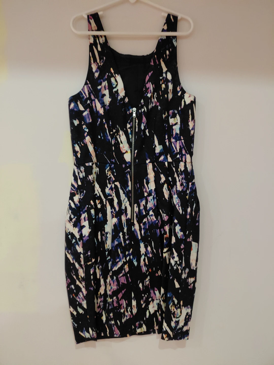 Black Abstract Print Sleeveless Dress with Zipper - photo 2