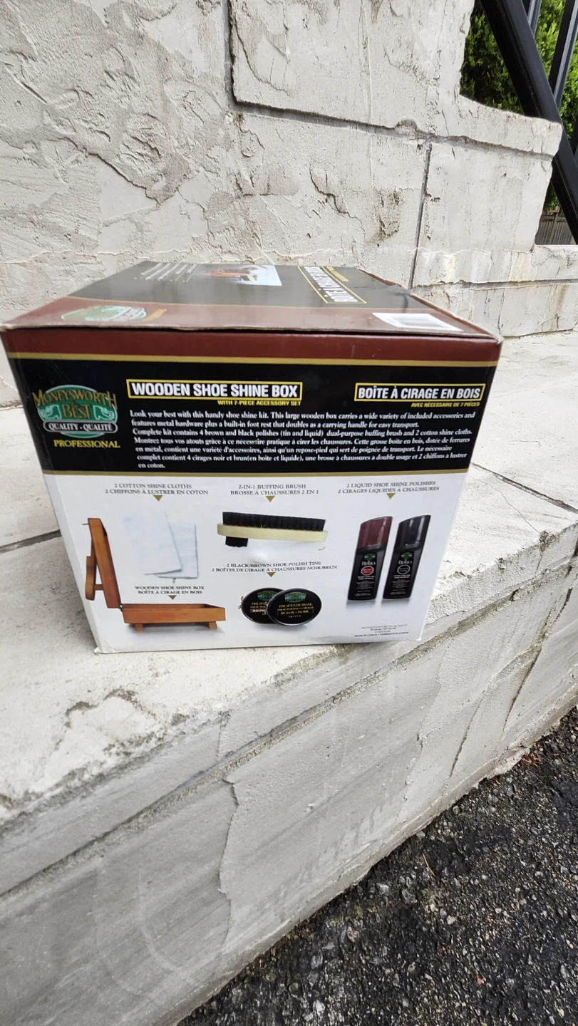 Wooden Shoe Shine Box with 7-Piece Accessory Set