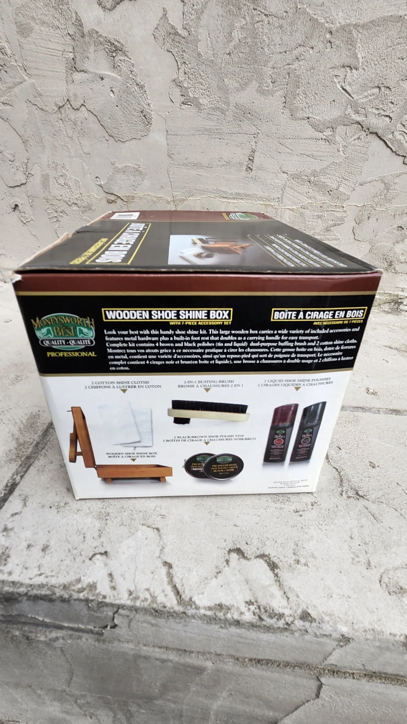 Wooden Shoe Shine Box with 7-Piece Accessory Set - photo 2