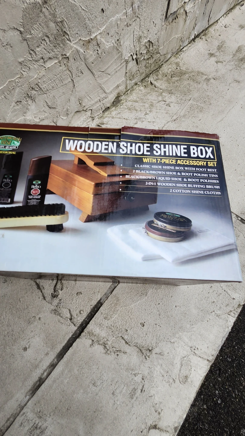 Wooden Shoe Shine Box with 7-Piece Accessory Set - photo 4