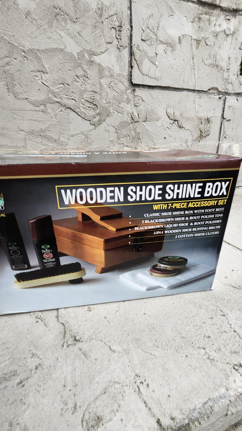 Wooden Shoe Shine Box with 7-Piece Accessory Set - photo 5