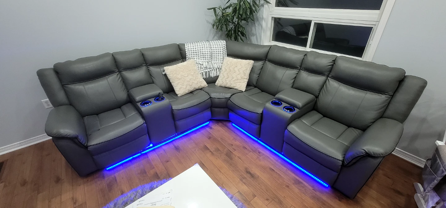 Grey Sectional Recliner Sofa with LED Lights - photo 4